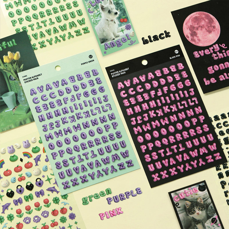韩国iconic可爱立体大小写字母贴纸装饰日记手帐相片DIY咕卡6张入