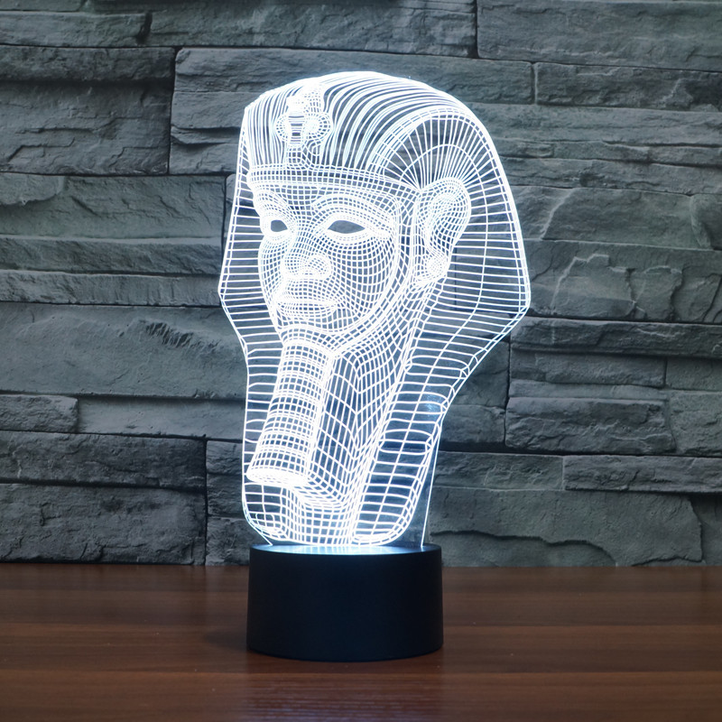 外贸埃及法老头像3D灯七彩触控LED充电台灯可定制起夜喂奶小夜灯