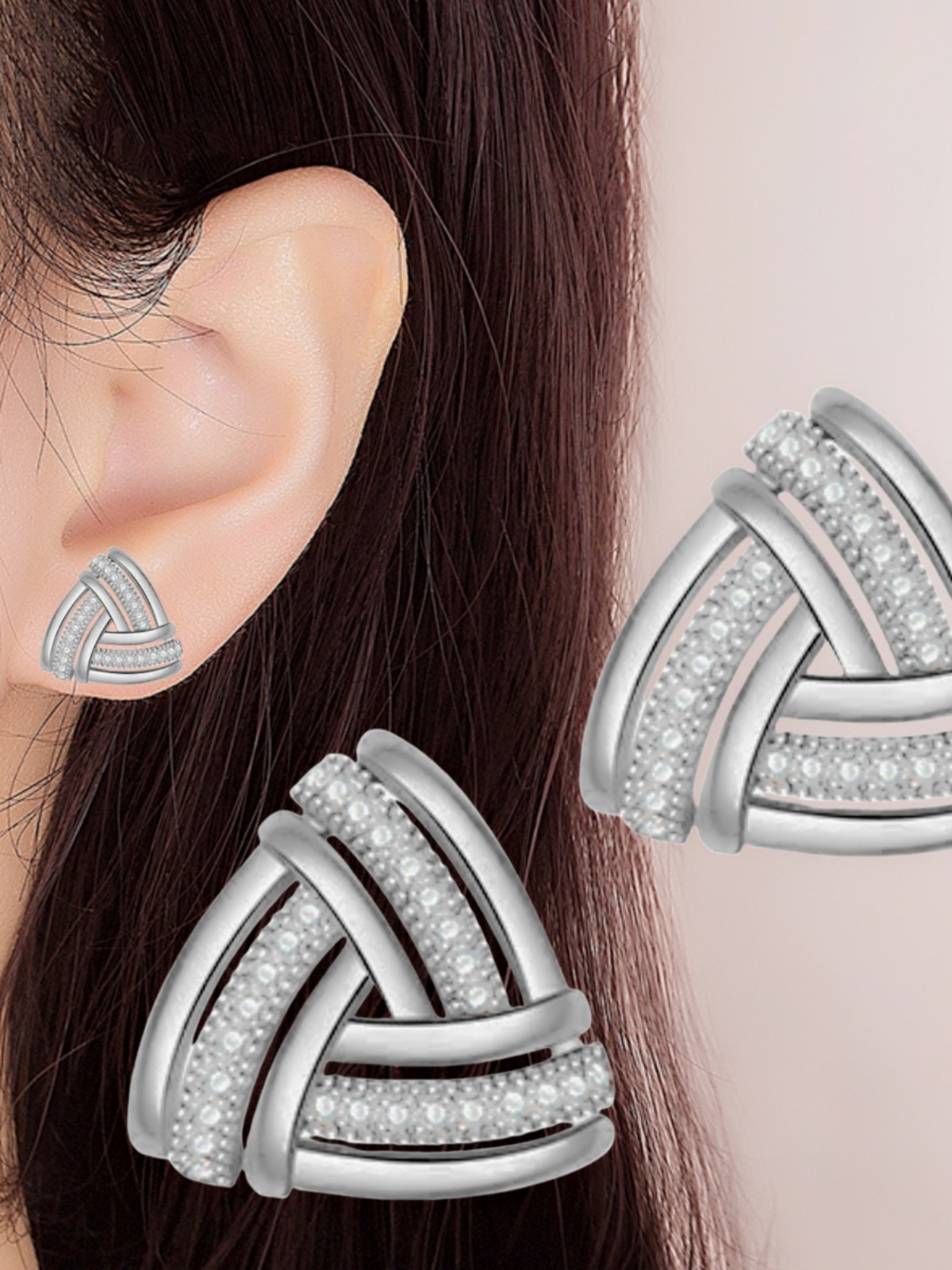 简约三角形耳钉女几何超闪钻小香风设计感耳钉时尚立体三角形耳环