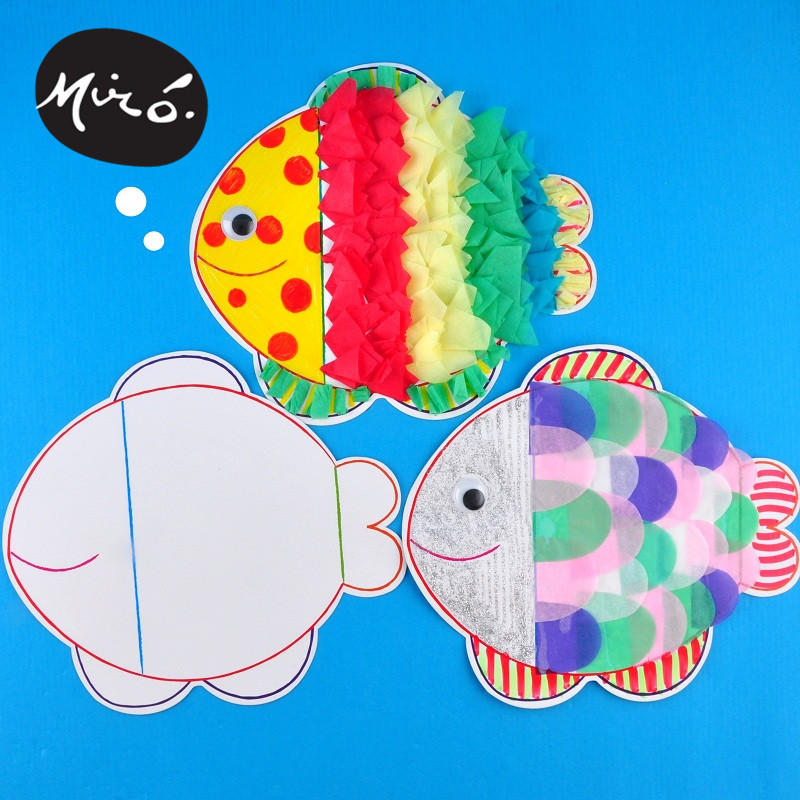 创意彩纸鱼简单贴纸画幼儿园粘贴画环境创设儿童手工diy材料包