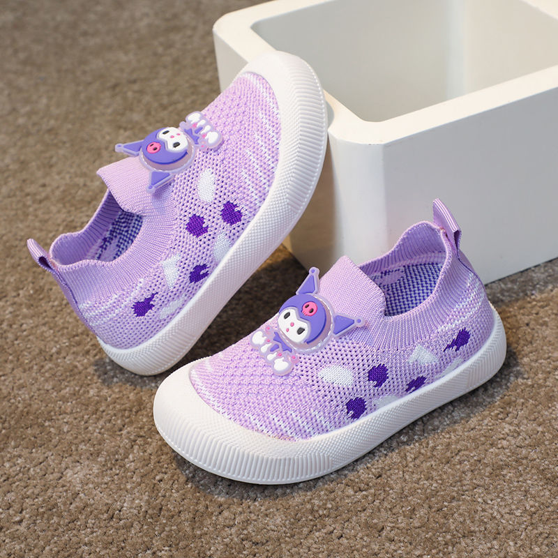 库洛米女童鞋夏季网面新款儿童运动鞋透气卡通女宝宝飞织套脚板鞋