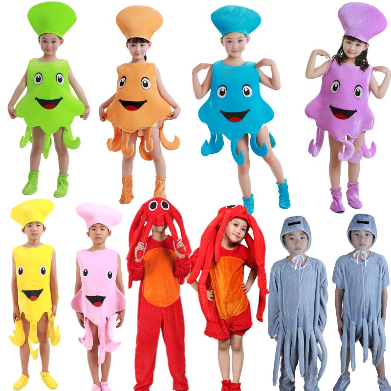 六一儿童海洋动物卡通表演服章鱼鱿鱼乌贼海底世界幼儿演出服装