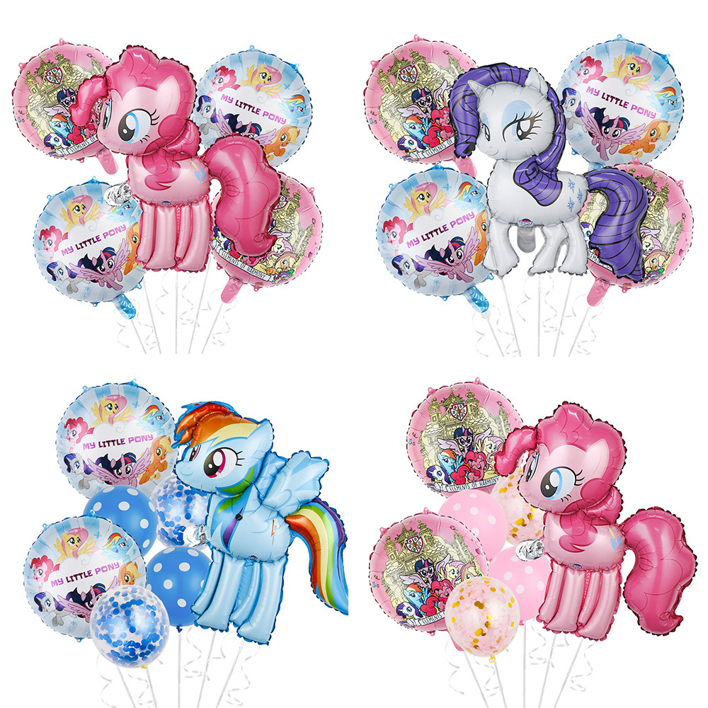 新款儿童生日小马宝莉独角兽彩虹马铝膜气球套装派对用品背景装饰