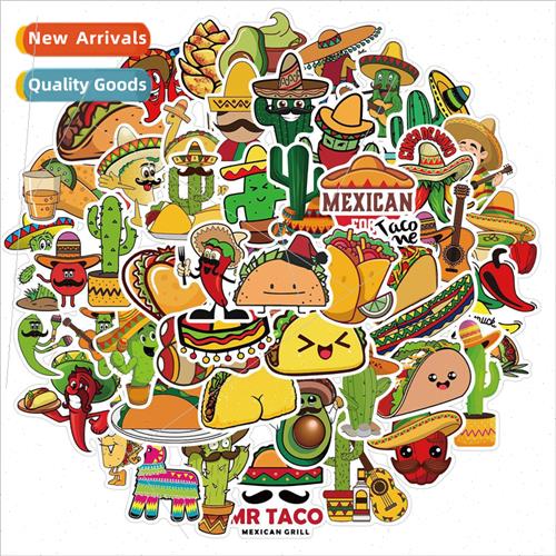 50 Cartoon Food Mexican Style Doodle Stickers ggage Guitar L