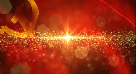 绚丽光线金色粒子中心发散红色旗帜飘扬五十一晚会舞台背景视频