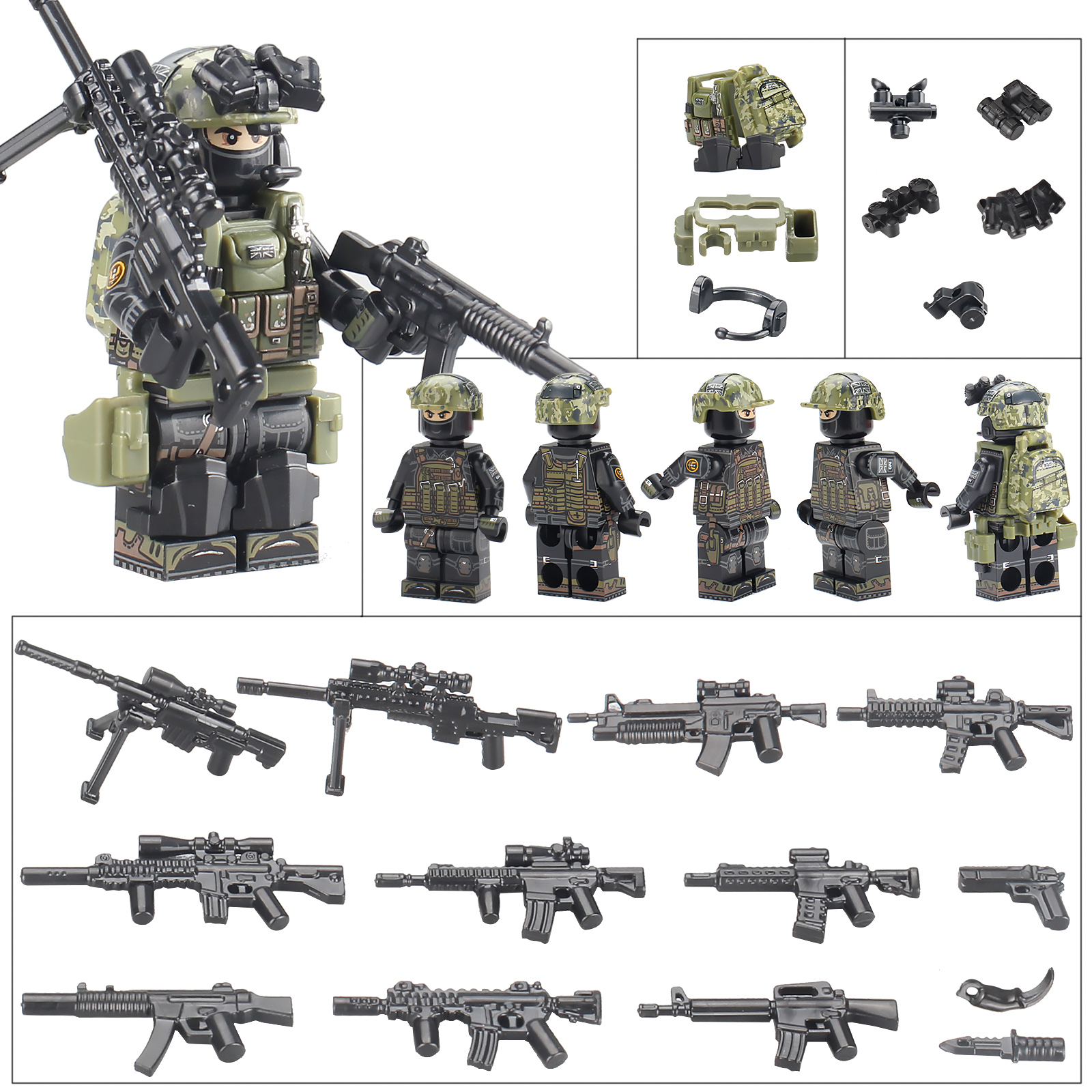 乐高MOC特警人仔KSK特种兵SAS士兵模型AK武器男孩子积木玩具