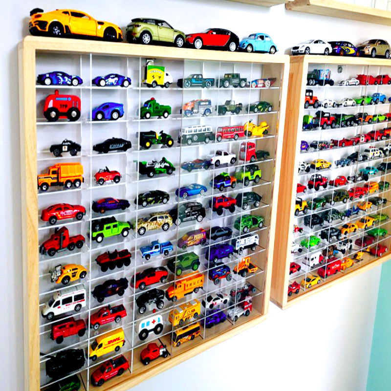 多美卡玩具车摸收纳架壁挂上墙风火轮合金实木亚克力小汽车展示柜