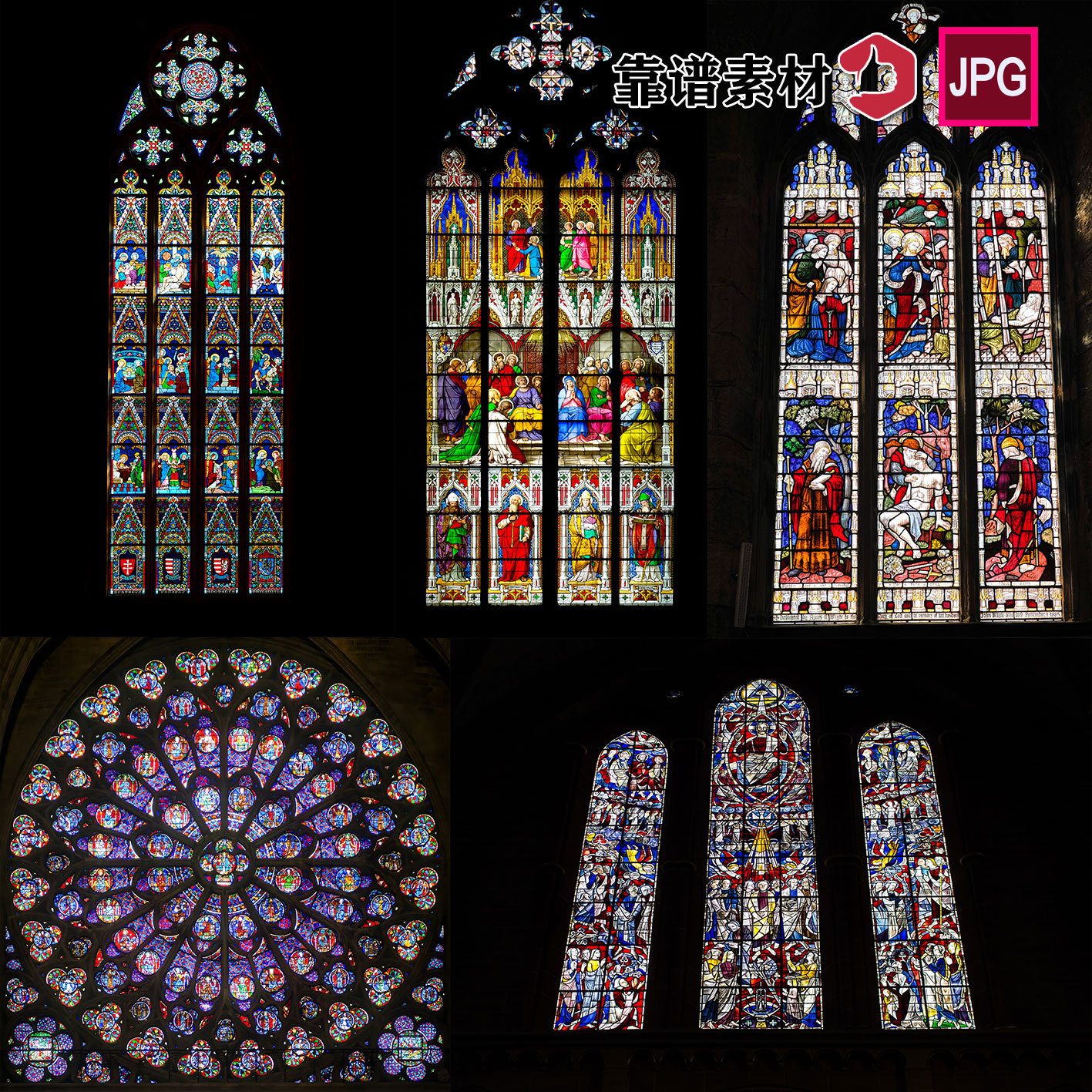 彩色玻璃大教堂巴黎圣母院窗户雕花背景图片设计素材
