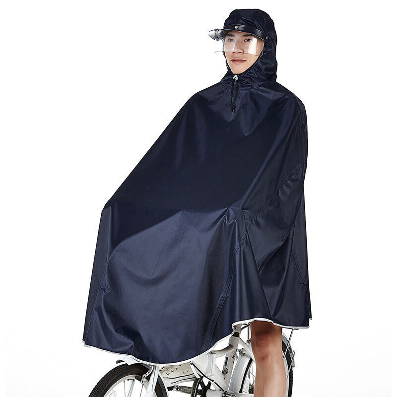 骑安电动车雨衣男女自行车雨披单人头盔式面罩雨衣藏青色XXXL