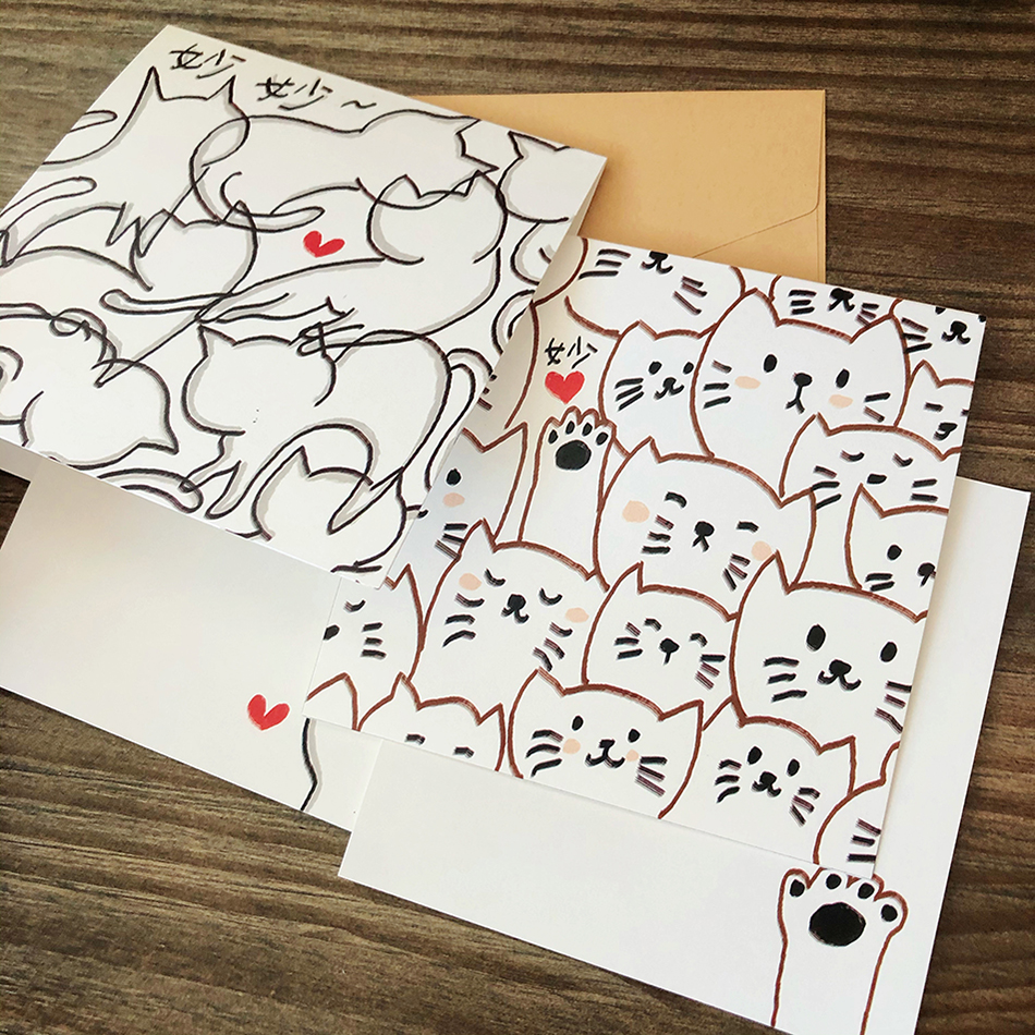 妙妙 猫猫猫咪动物祝福生日友情定制贺卡印logo印文字