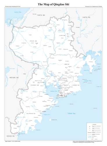 青岛市政区英文地图交通水系地形河流行政区划湖泊旅游铁路山峰卫