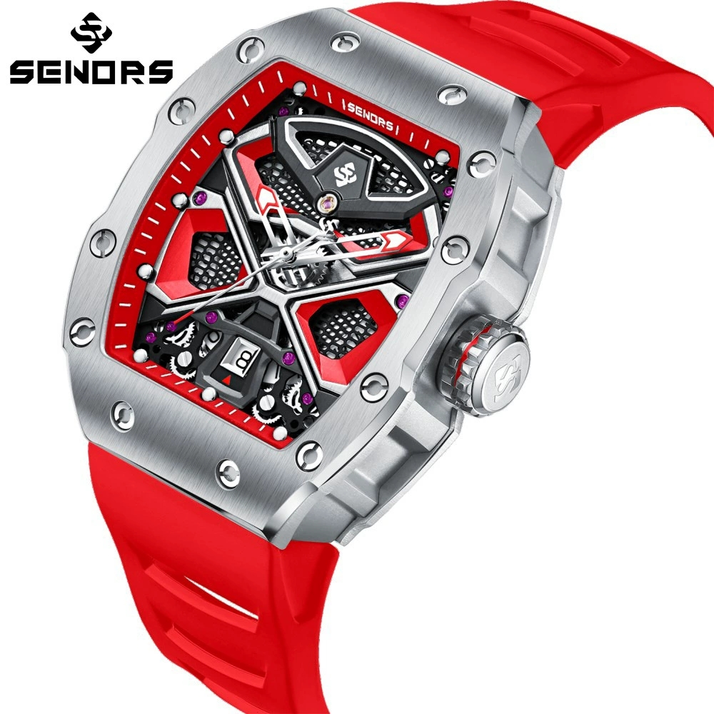 赛娜斯SENORS新款镂空时尚运动全自动机械不锈钢男士腕表