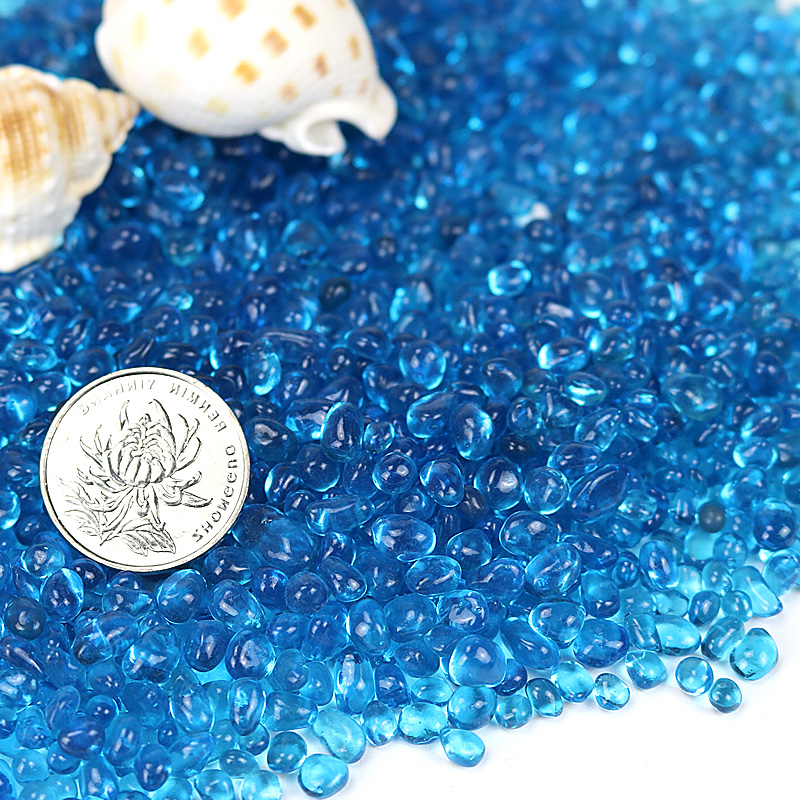 鱼缸装饰蓝色玻璃石子玻璃沙河流造景底沙砂石水晶透明石头蓝珠