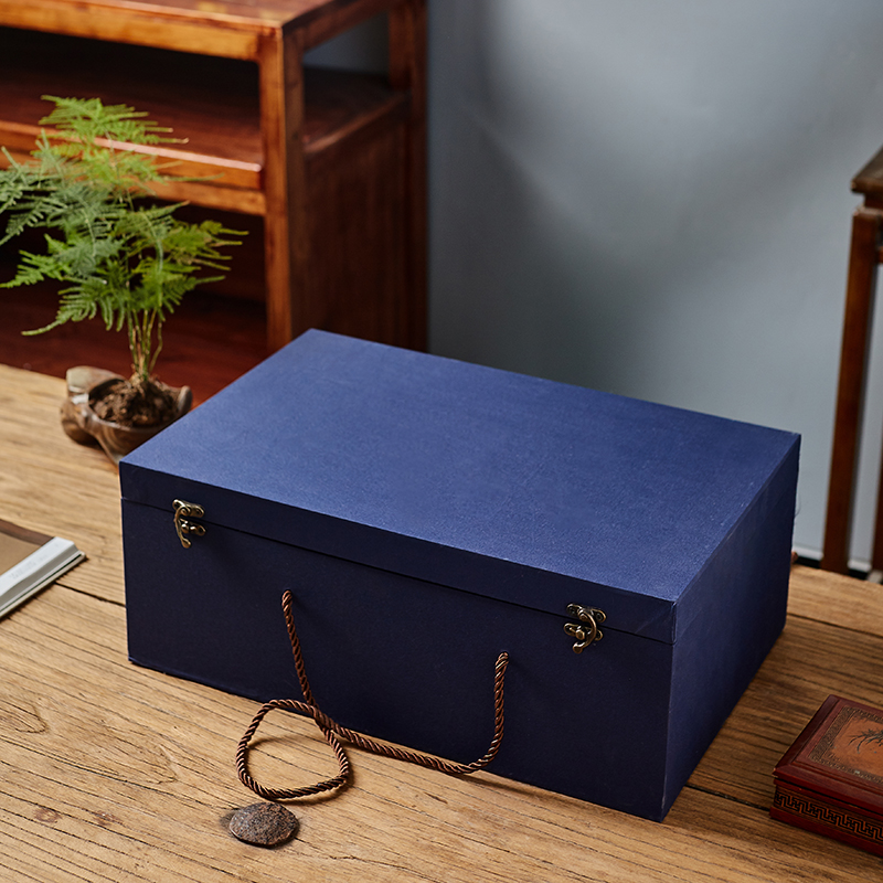 蓝色布面锦盒长方形玉器石头古玩碗摆件礼盒空盒正方形礼品盒定制