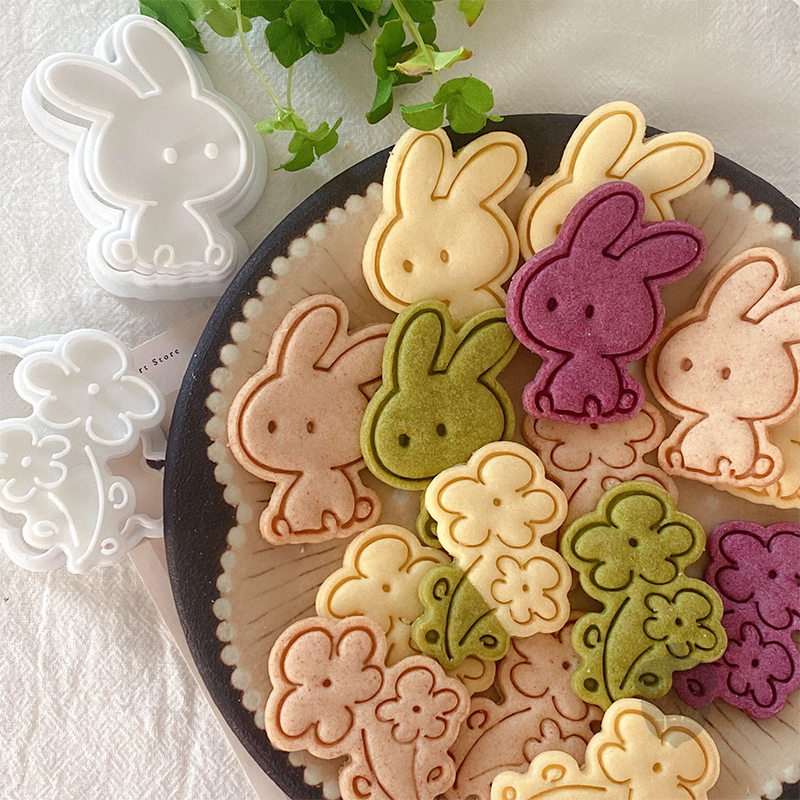 可爱卡通小兔子饼干模3D打印小花朵鲜花翻糖饼皮手压家用烘焙工具