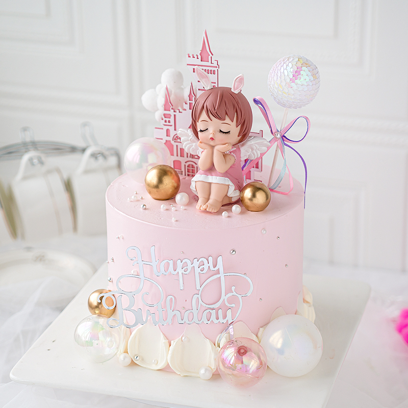 粉色梦幻儿童可爱安妮摆件生日蛋糕装饰立体卡通城堡派对烘焙插旗