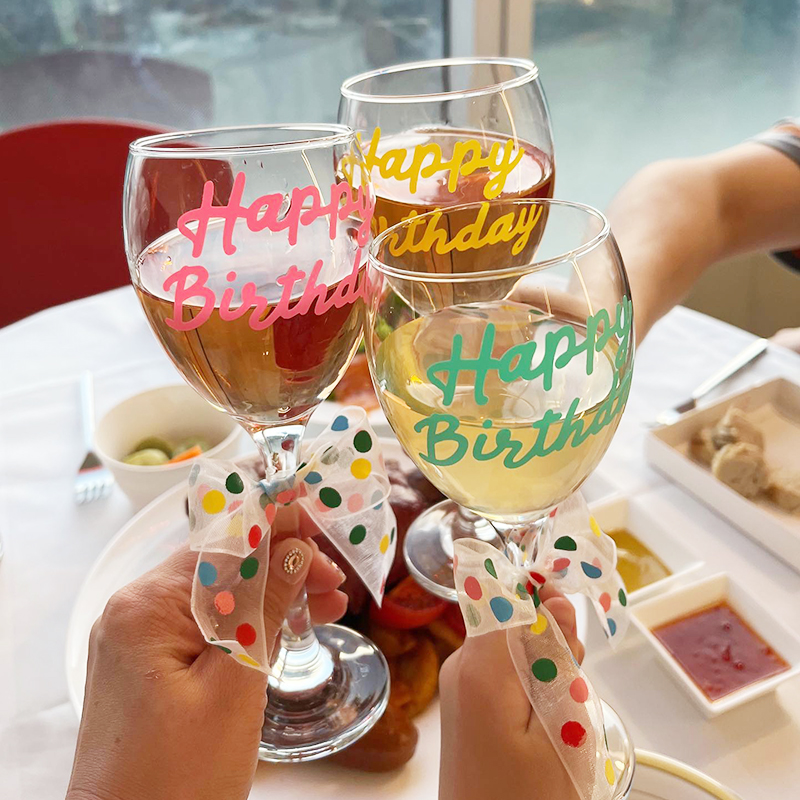 韩国happybirthday生日快乐贴纸字母玻璃杯蛋糕盒波点彩带装饰