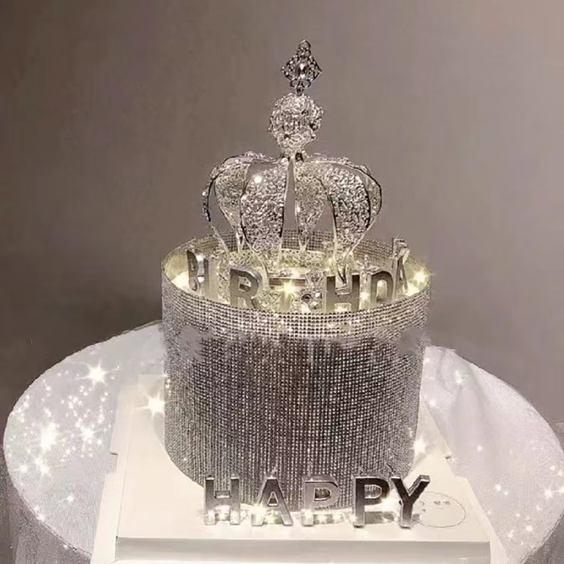 网红女神钻石围边蛋糕装饰复古水晶城堡皇冠英文字母HB蜡烛插件牌