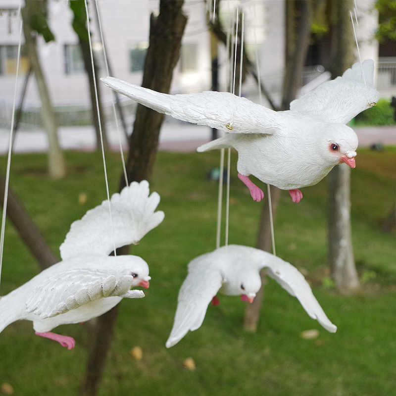 仿真飞翔展翅白鸽子模型装饰树脂摆件工艺品创意小鸟挂树吊件吊饰