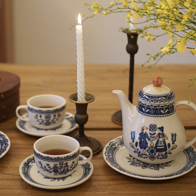 童话。中古风陶瓷手绘咖啡杯下午茶杯花茶杯碟法式茶壶早餐盘复古