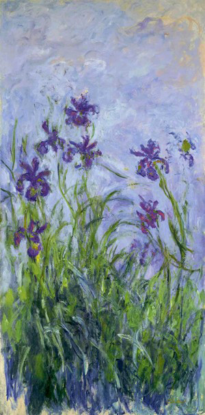 玄关装饰画莫奈手绘临摹紫色鸢尾花印象派静物花卉Claude Monet