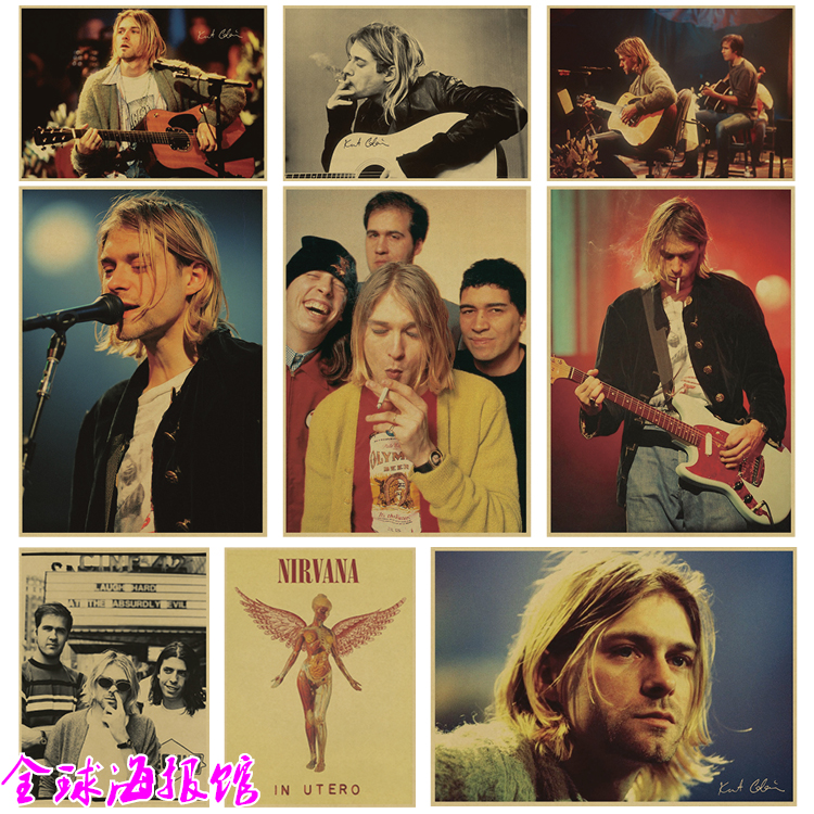 Nirvana涅槃乐队科特柯本摇滚音乐复古牛皮纸海报酒吧吉他装饰画