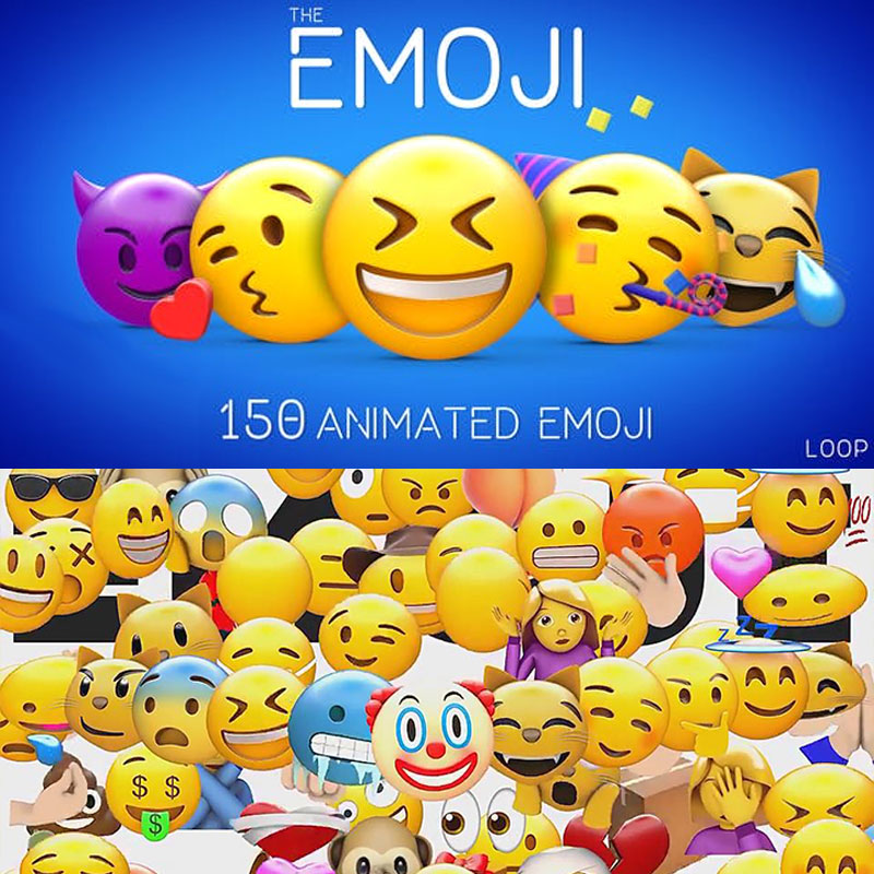 视频素材-150 Emoji个卡通可爱表情包笑脸循环有透明通道动画动态