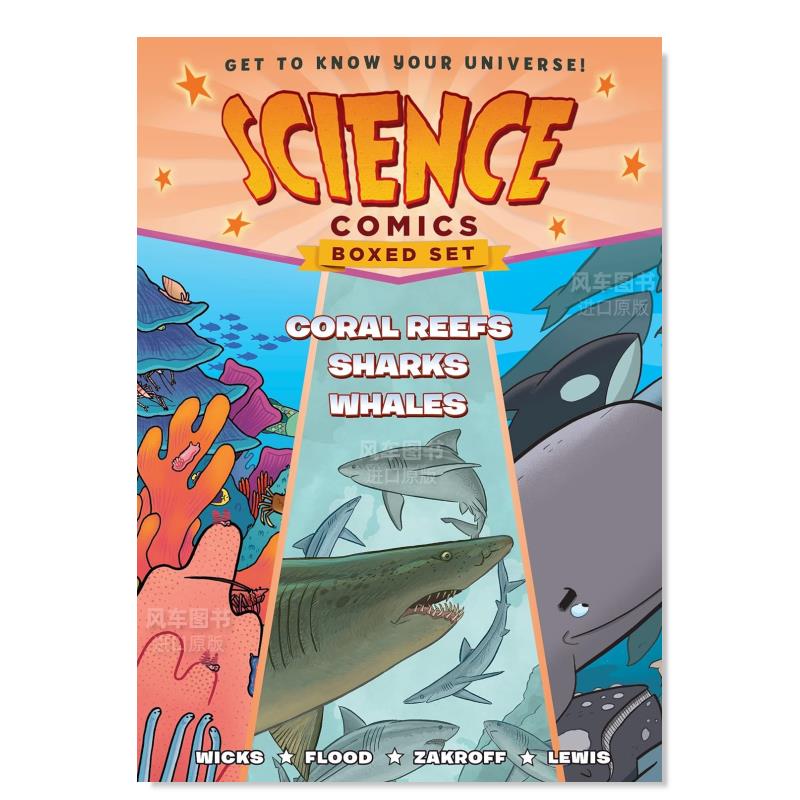 【预 售】盒装套装:珊瑚礁、鲨鱼和鲸鱼 【Science Comics】Boxed Set: Coral Reefs, Sharks, and Whales英文儿童漫画原版图书外