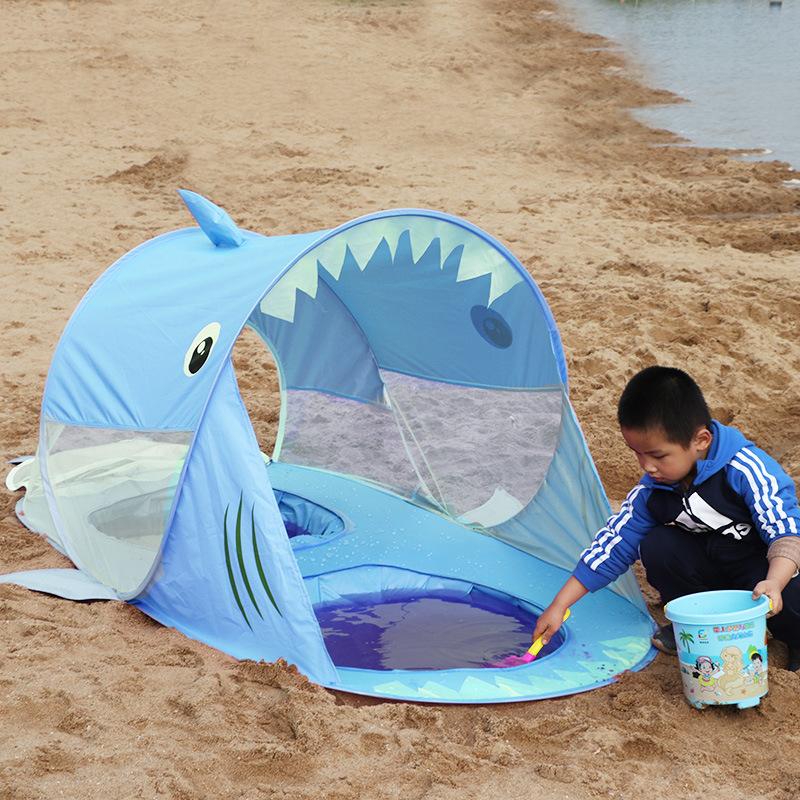 儿童水池沙滩挖沙玩水帐篷鲨鱼鲸鱼海边单双人遮阳折叠便携游戏屋