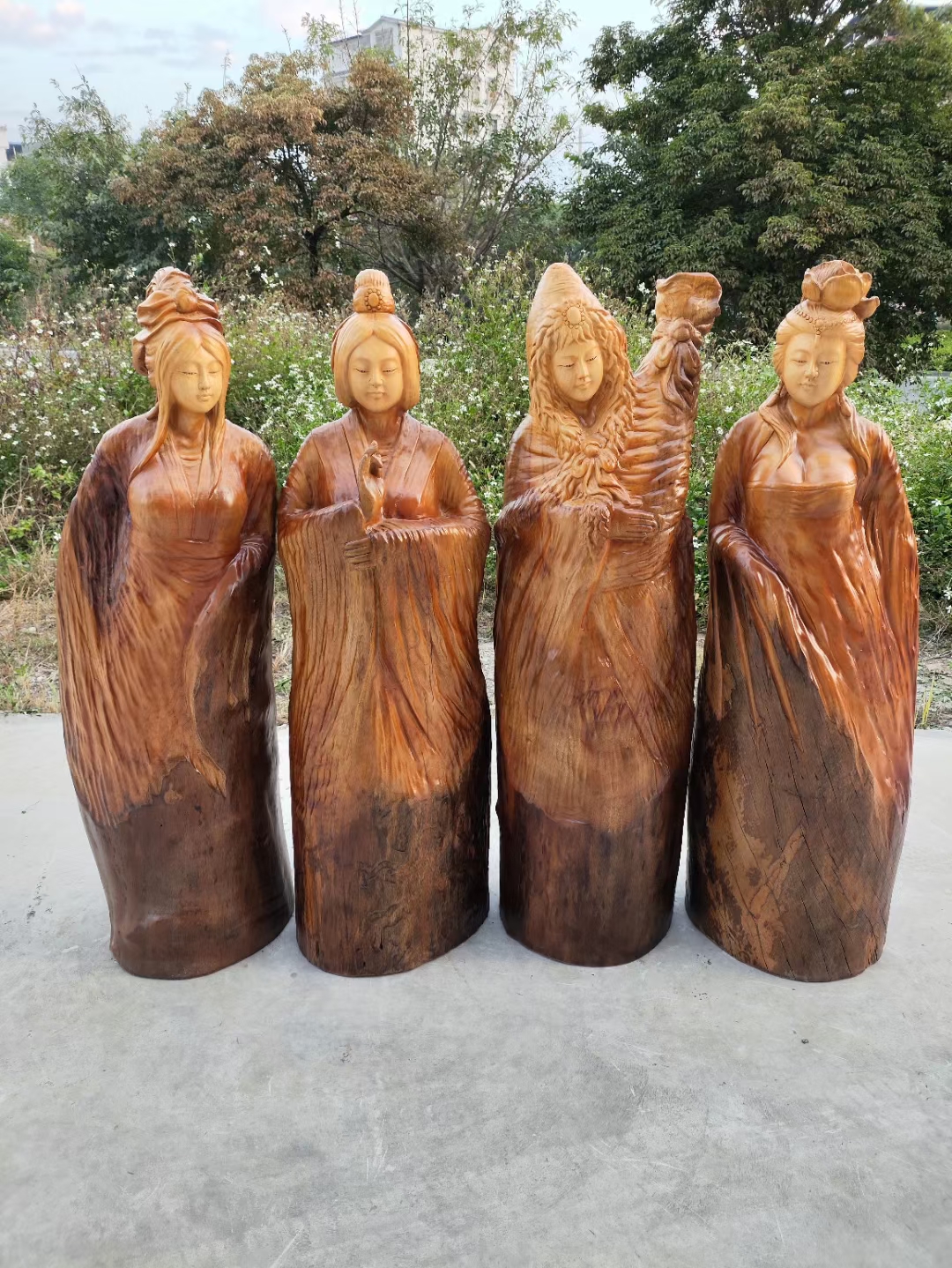 根雕人物摆件老樟木四大美女木雕人物摆件收藏精品名人雕像摆件