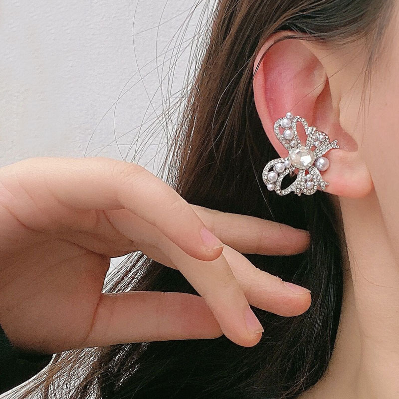 满钻水晶珍珠蝴蝶结耳夹简单时尚无耳洞耳环日常百搭高级感耳骨夹