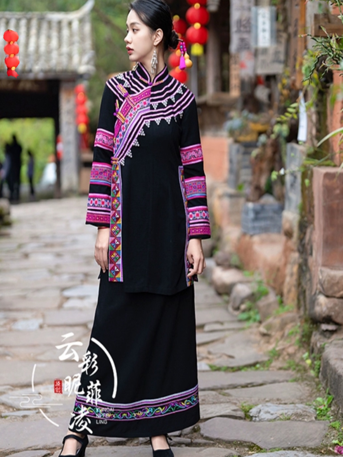 云南少数民族特色服装女拉祜族刺绣民族风纯麻中长款上衣生活套装