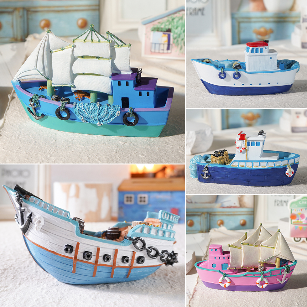 小船模型树脂工艺品手工彩绘家居装饰品摆设地中海风格摆件海盗船