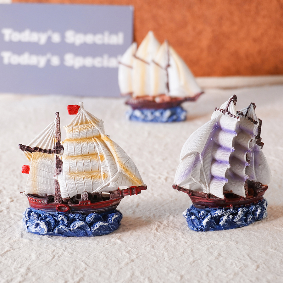 树脂小帆船装饰品小摆件手工彩绘树脂船小船摆件船模型小帆船创意