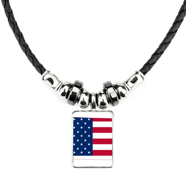 堪萨斯州美国地图星条旗美国国旗手工皮绳项链吊坠饰品