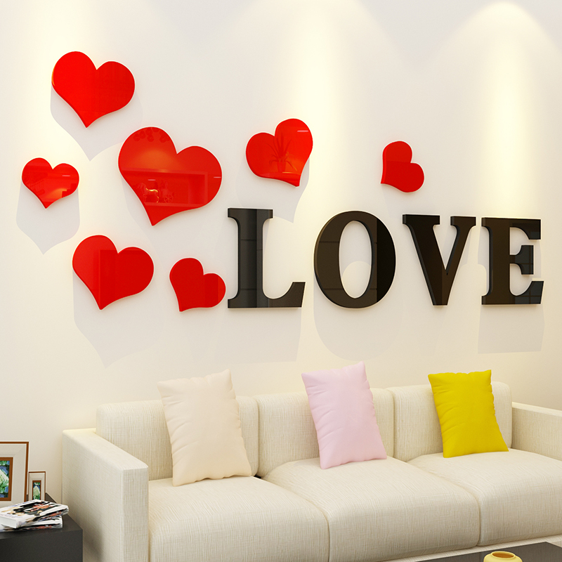 温馨浪漫卧室床头沙发背景墙布置LOVE爱心3D亚克力立体墙贴包邮