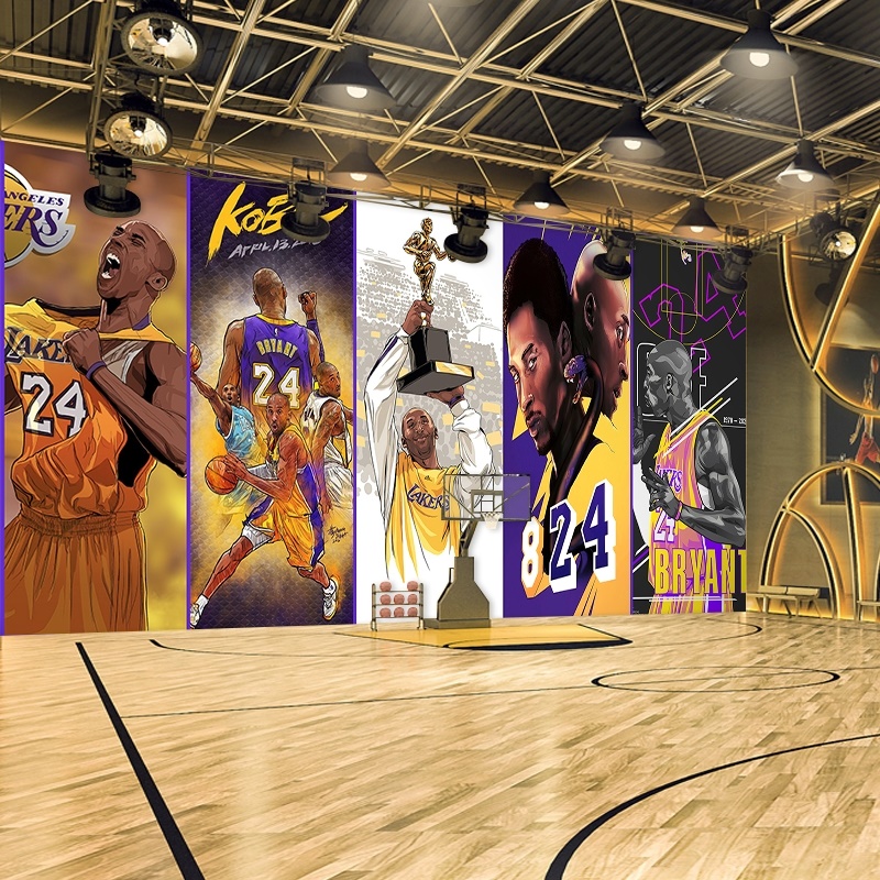NBA篮球巨星墙纸运动体能馆背景壁画健身房球馆男孩房间装饰壁纸
