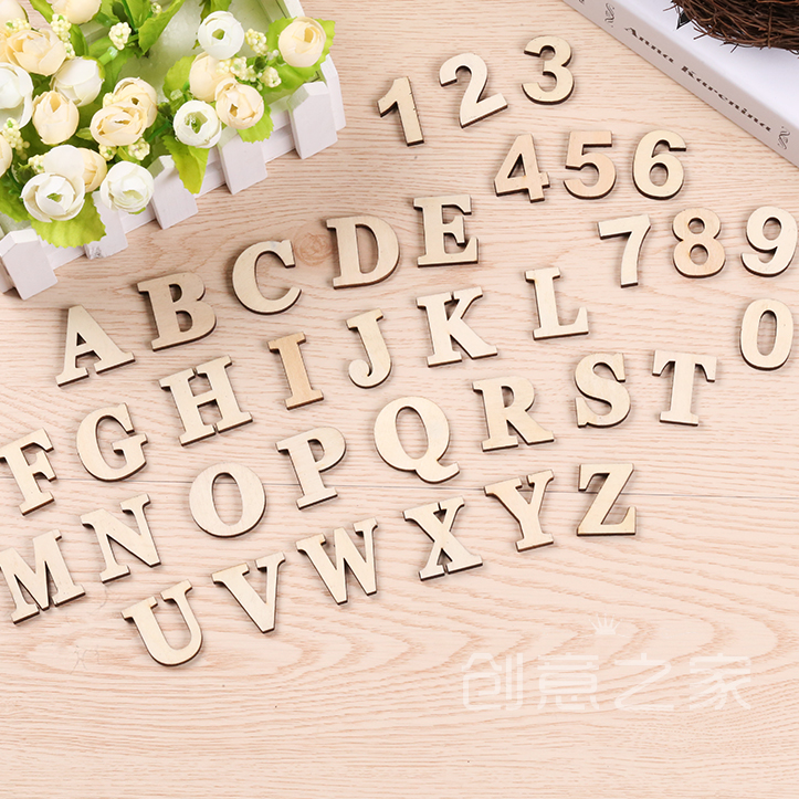 DIY英文字母贴件摆件道具 阿拉伯字母木质数字贴图形小字母摆件