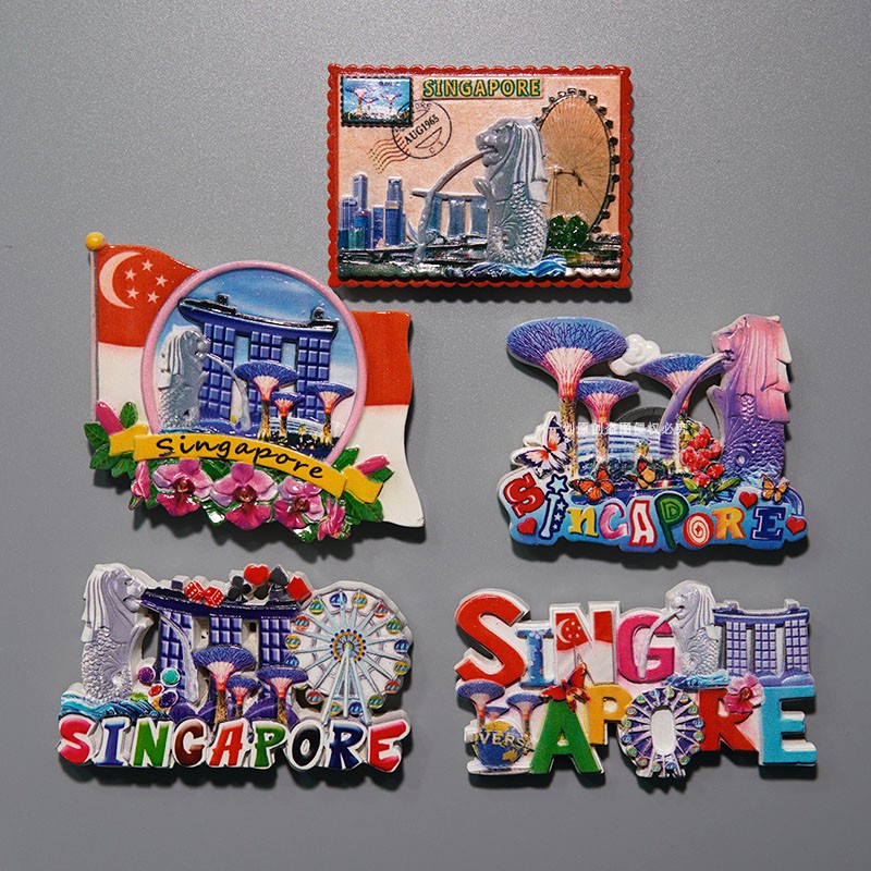 世界各地 各国 新加坡国旗邮票 旅游纪念品树脂冰箱贴 字母鱼尾狮