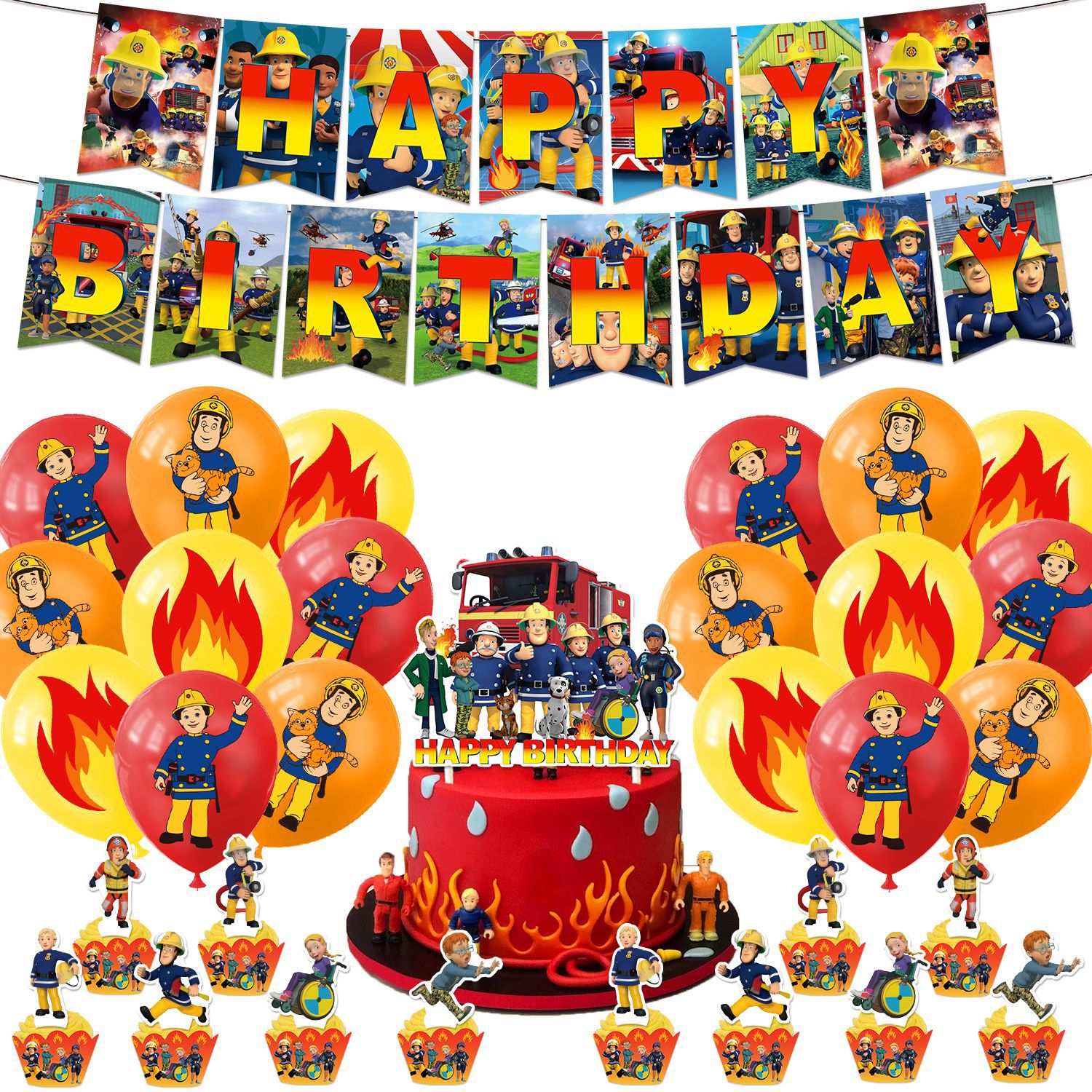 消防员山姆主题派对装饰儿童救火生日拉旗蛋糕插气球场景布置用品