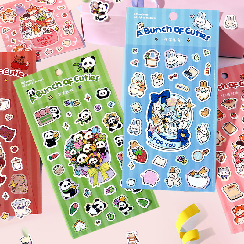 一堆小可爱手帐贴纸卡通儿童兔子熊猫猫咪手账手机小图案贴画装饰