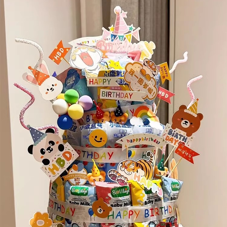 小红书零食生日蛋糕装饰diy材料包儿童插件零食蛋糕泡沫模型插旗