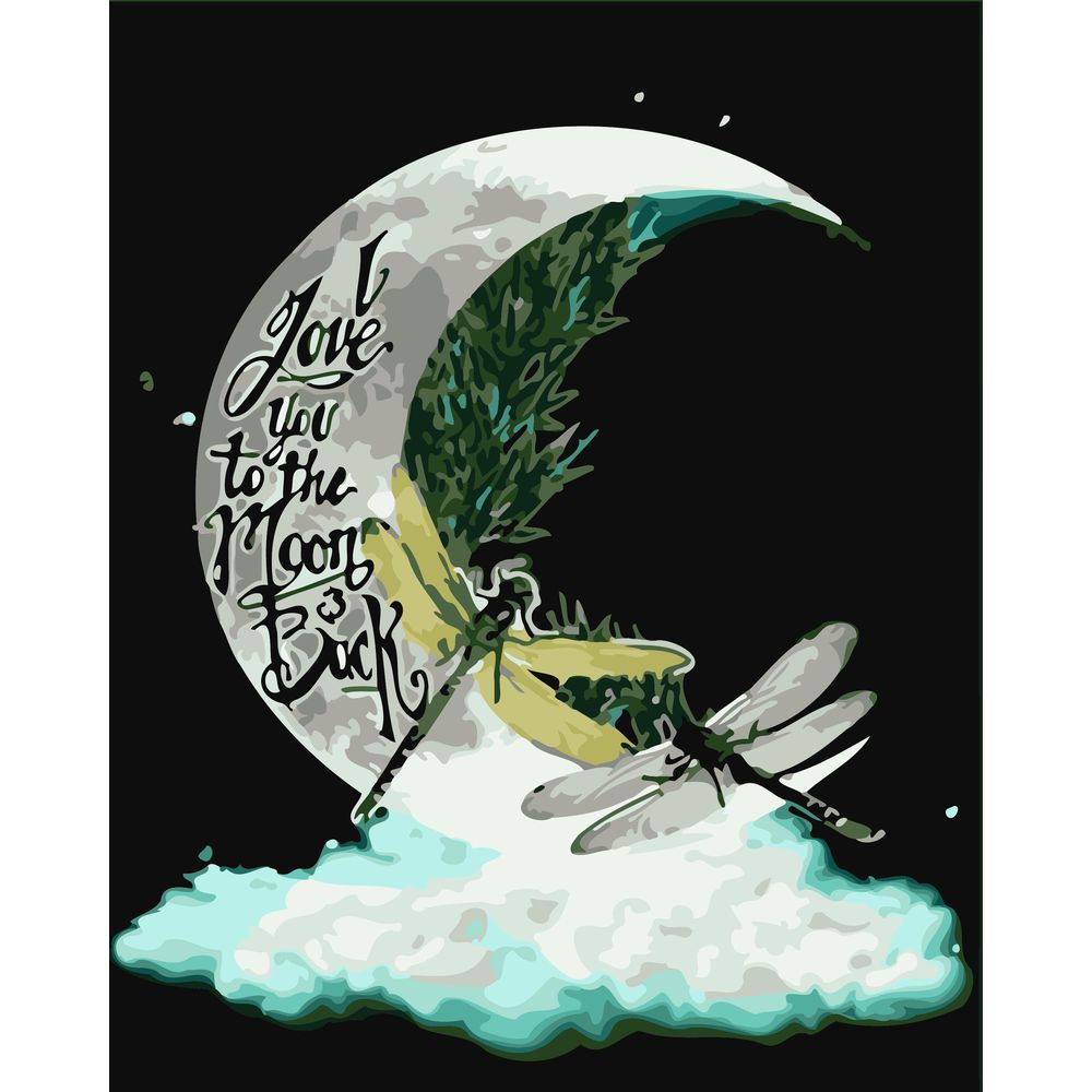 DIY数字油画自己涂色材料包黑板画蜻蜒向月亮云朵复古海报装饰画
