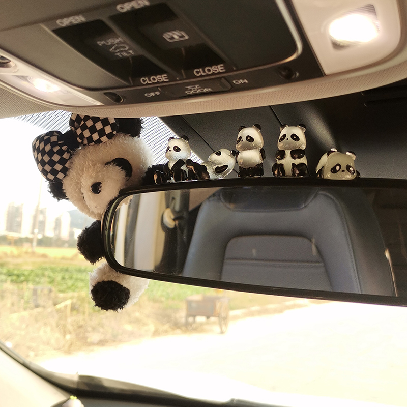 可爱熊猫汽车装饰中控屏幕反光后视镜摆件车载公仔车内饰品摆件女