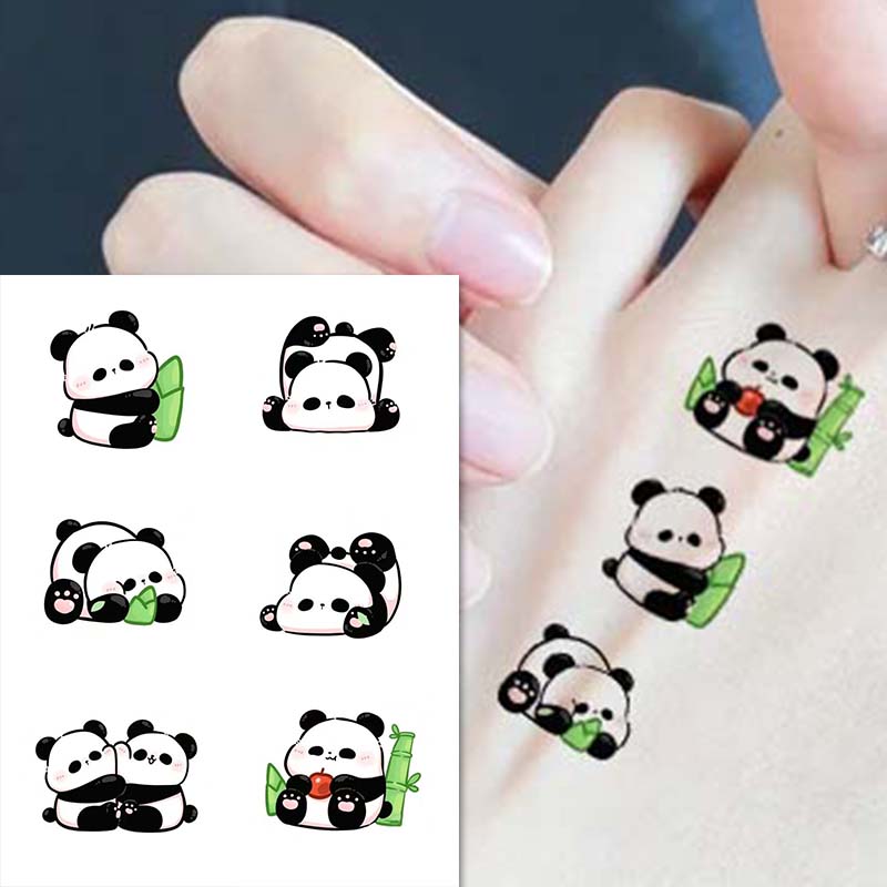 小熊猫卡通可爱ins风彩色仿真不反光防水持久手指手臂锁骨纹身贴