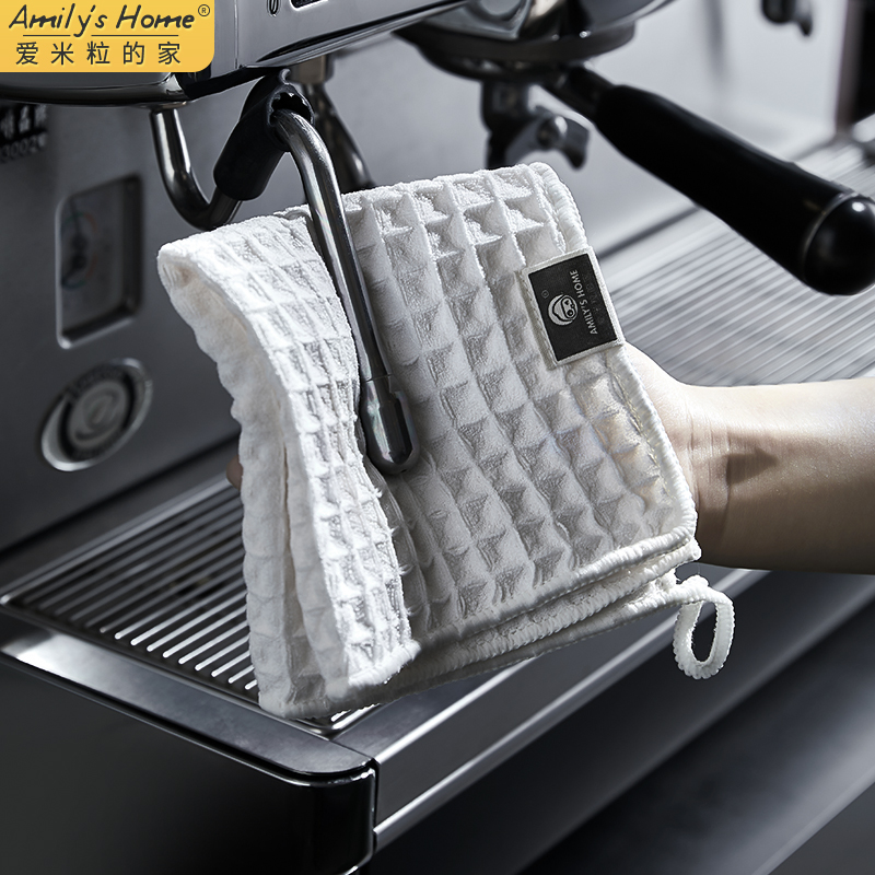 咖啡师吧台毛巾厨房咖啡机专用抹布吸水不易掉毛华夫格清洁布白色