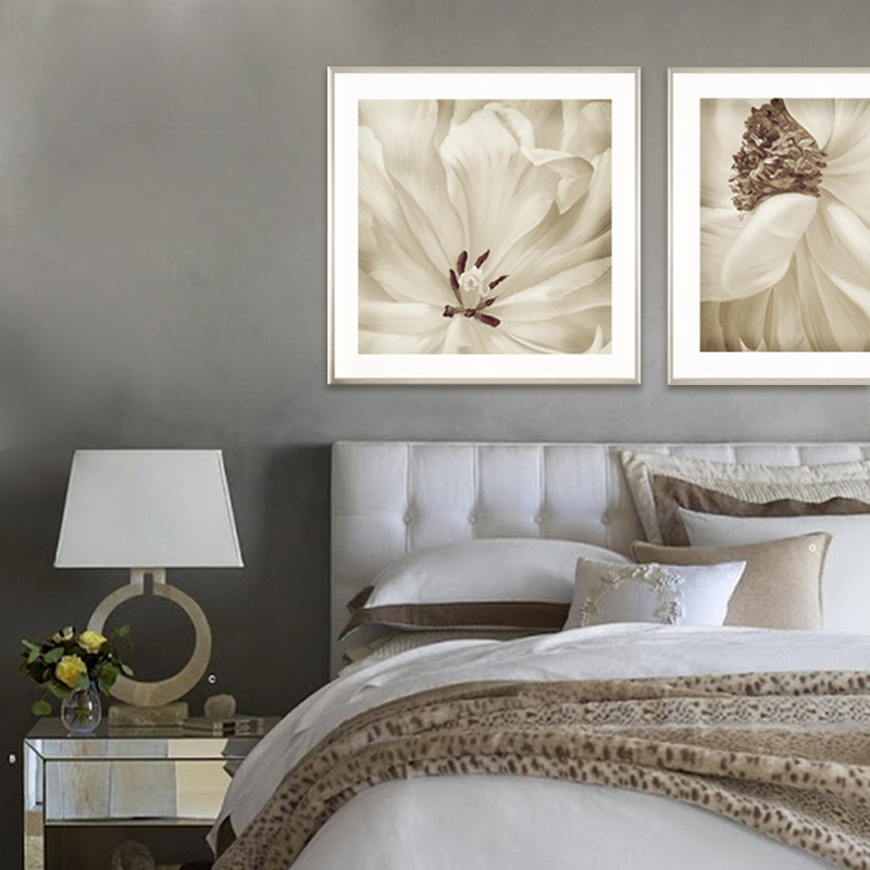 法式奶油风挂画花卉原版版画白色花轻奢油画美式餐厅卧室双联