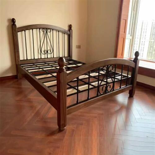 北美黑胡桃铁木床金属铁架床美式实木结婚床1.5米1.8米双人主卧床