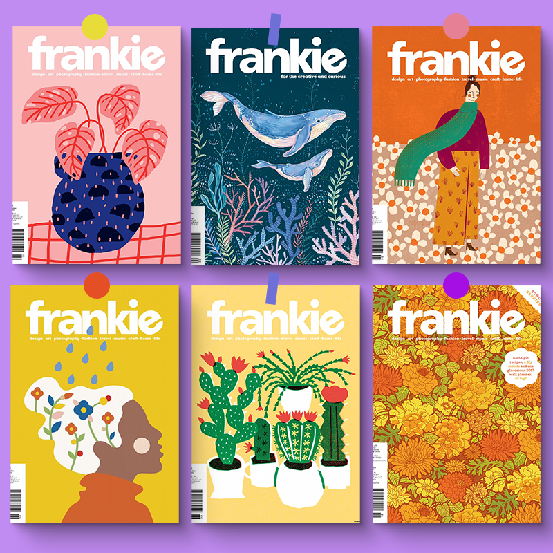 Frankie杂志封面海报人物风景治愈系马卡龙插画白墙遮丑装饰墙贴