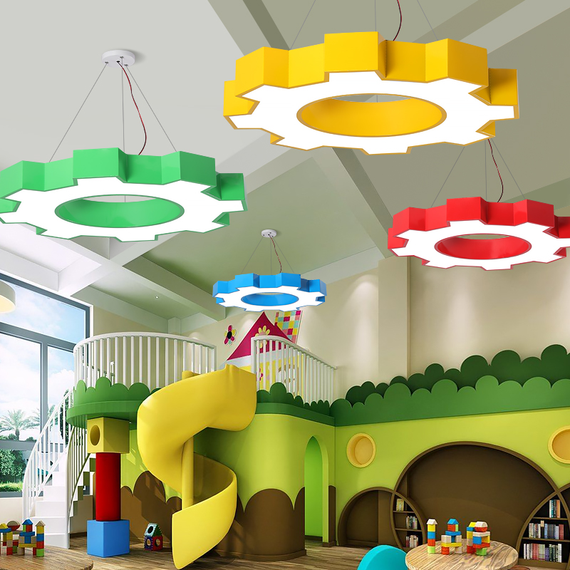 乐高齿轮办公室造型灯具工业风网咖健身房装饰幼儿园创意教室吊灯